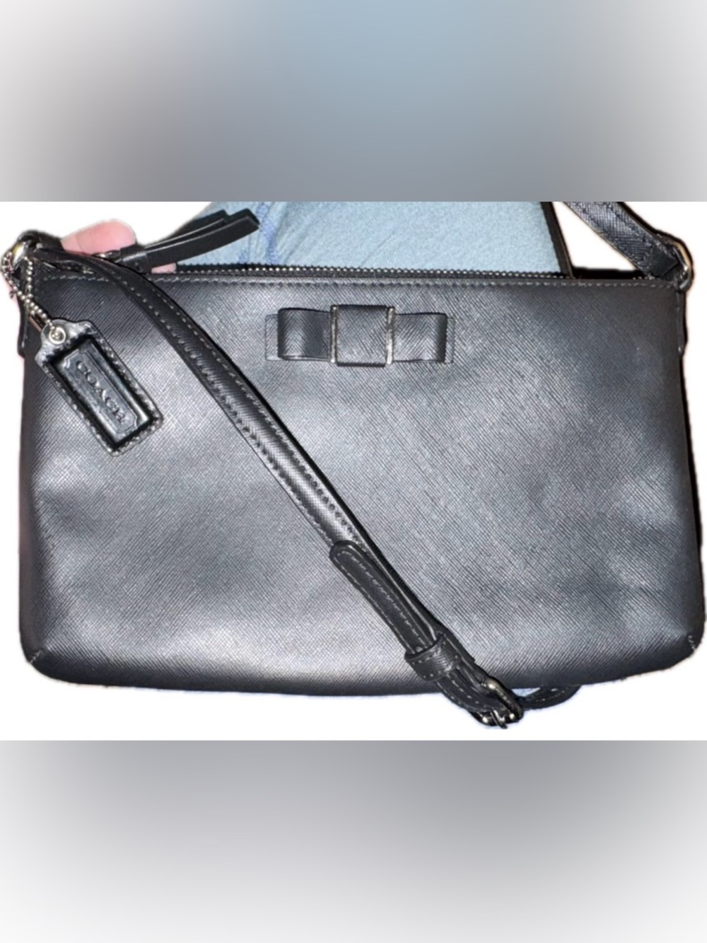 COACH Darcy Bow East West Swing pack 2014 Soft Black Leather Silver F51858 - EUC - Picture 13 of 16